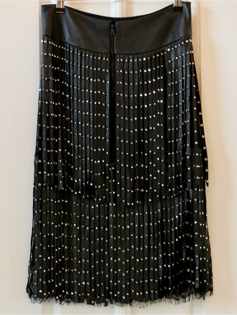 ALICE + OLIVIA Senna Studded Leather Fringe Skirt - Picture 12 of 13